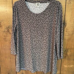 Anne Klein Long Sleeve Top - Black Polka Dots on Gray